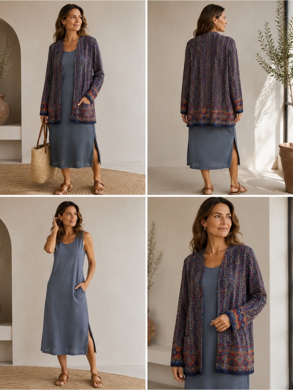 Peruvian Connection Pima Cotton Knit Dress & Cardigan Set XL